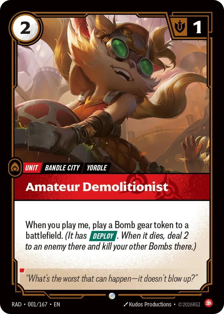 Amateur Demolitionist 001/167, Radiance, Riftbound card