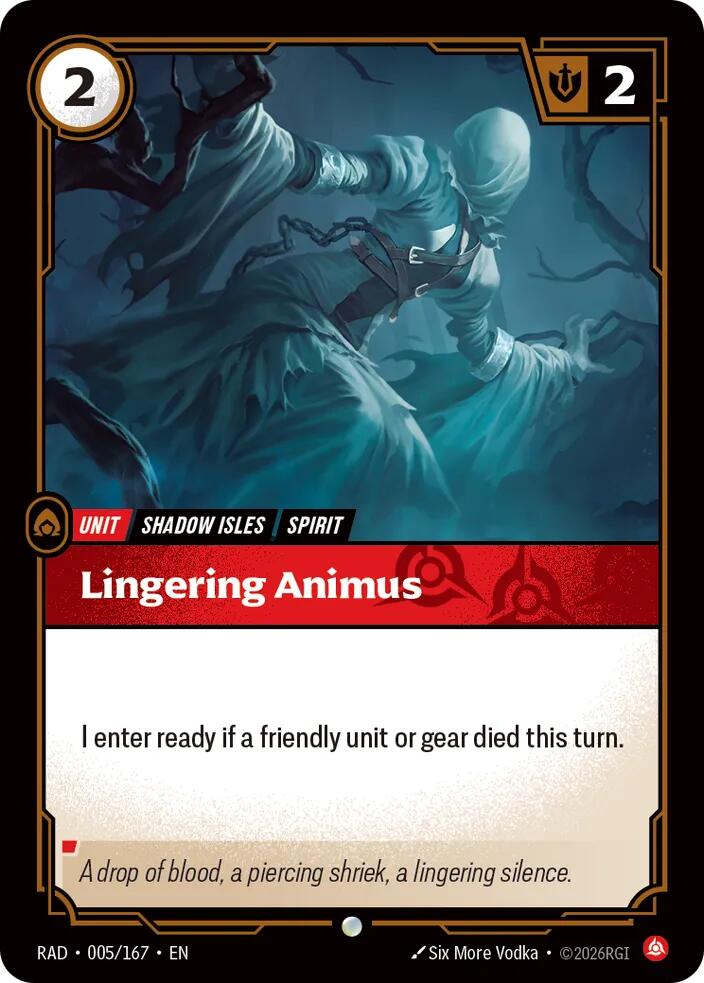 Lingering Animus 005/167, Radiance, Riftbound card