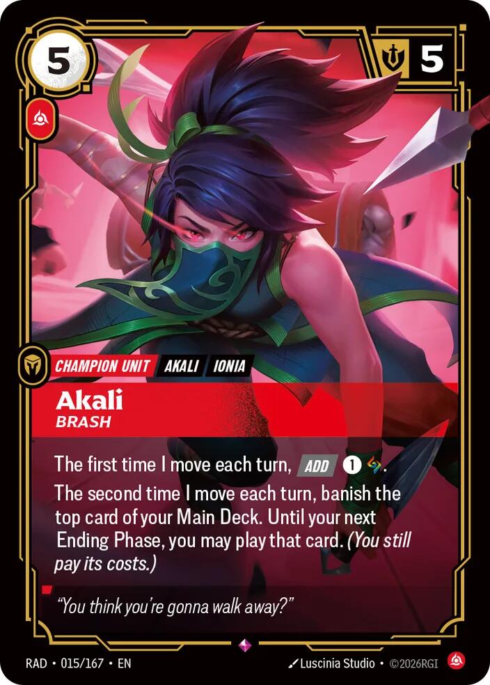 Akali, Brash 015/167, Radiance, Riftbound card