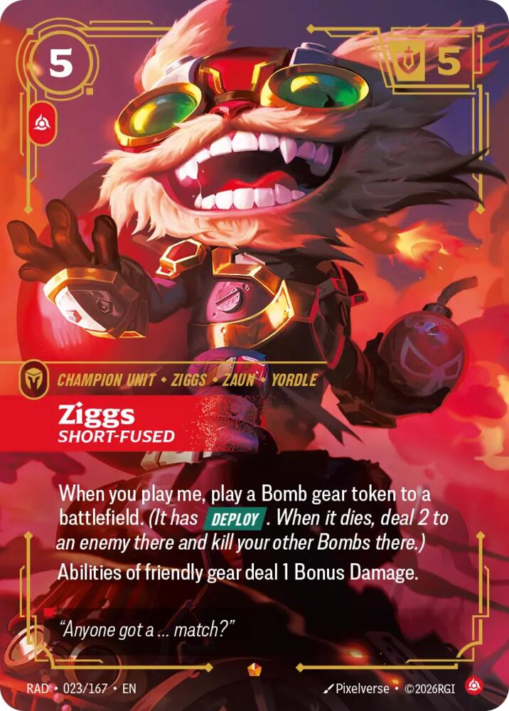 Ziggs, Short-Fused 023/167, Radiance, Riftbound card