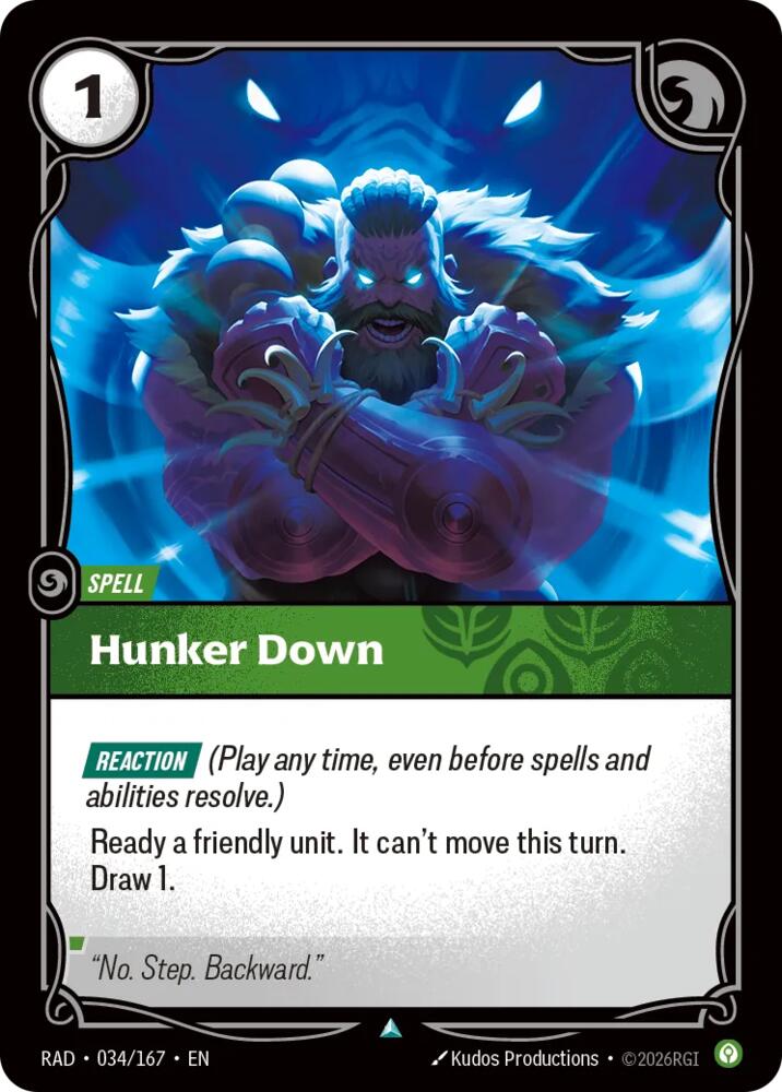 Hunker Down 034/167, Radiance, Riftbound card