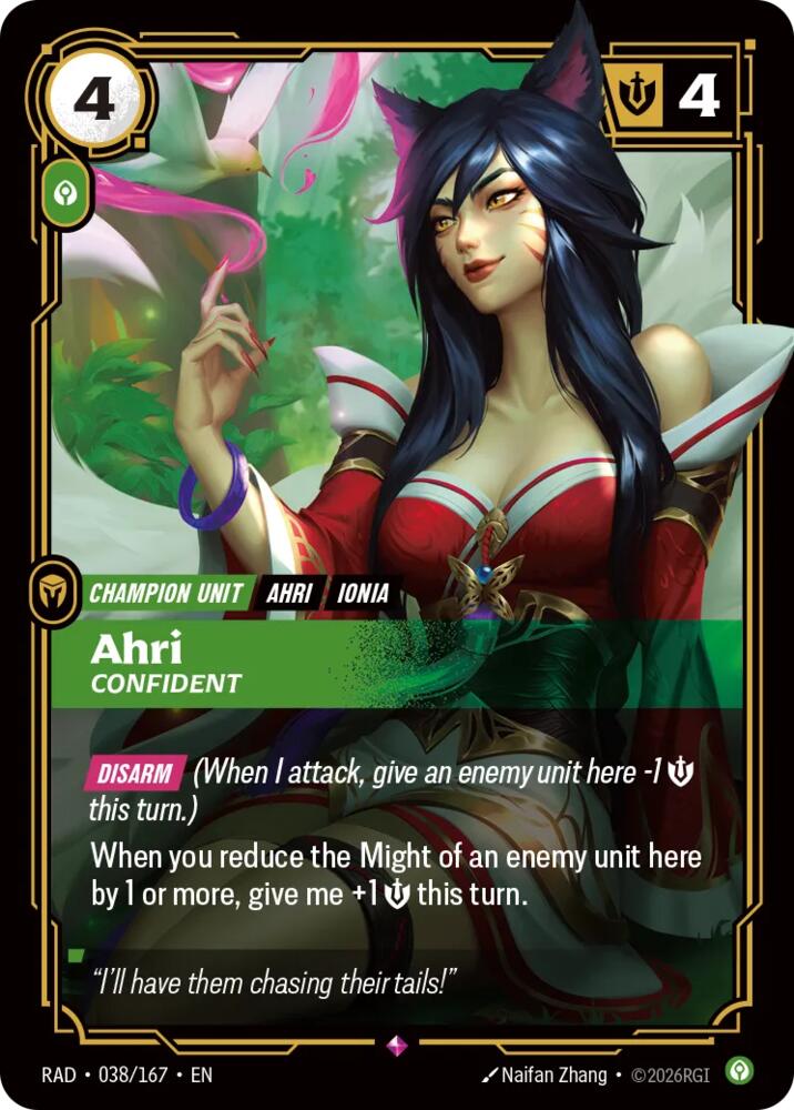 Ahri, Confident 038/167, Radiance, Riftbound card