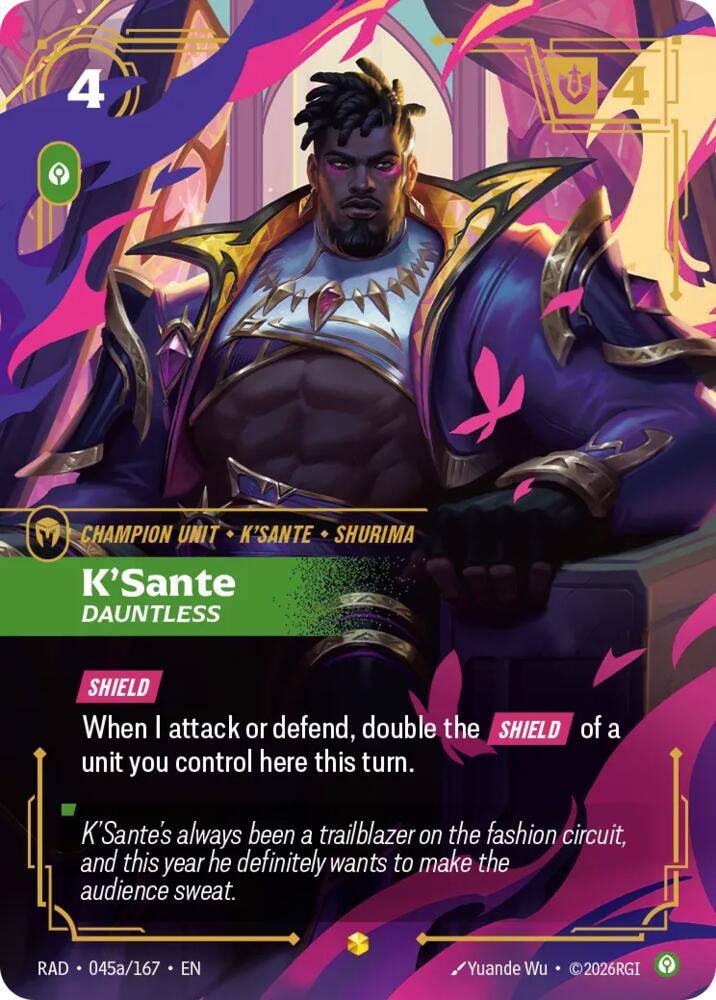 K'Sante, Dauntless (Alternate Art) 045a/167, Radiance, Riftbound card