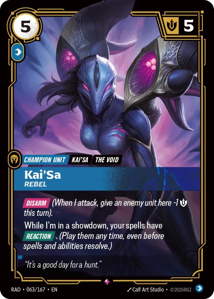 Kai'Sa, Rebel 063/167, Radiance, Riftbound card
