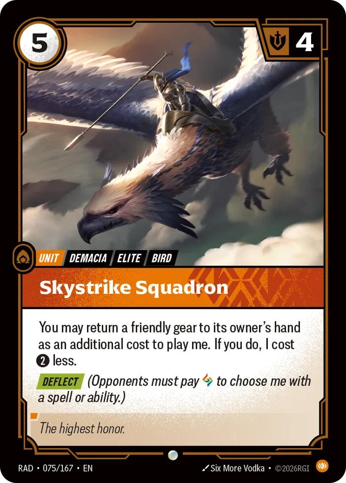 Skystrike Squadron 075/167, Radiance, Riftbound card
