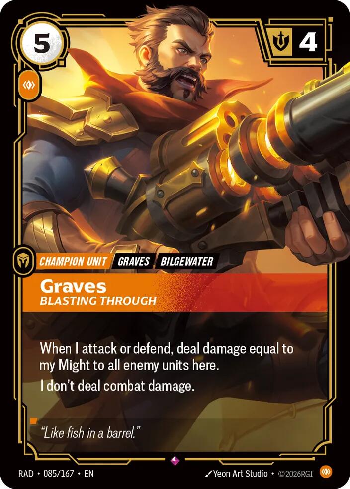 Graves, Blasting Through 085/167, Radiance, Riftbound card
