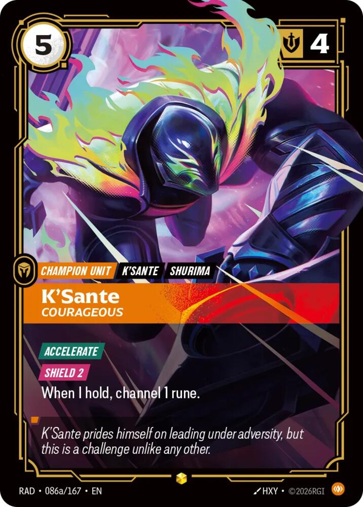 K'Sante, Courageous (Alternate Art) 086a/167, Radiance, Riftbound card