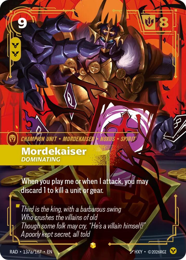 Mordekaiser, Dominating (Alternate Art) 137a/167, Radiance, Riftbound card