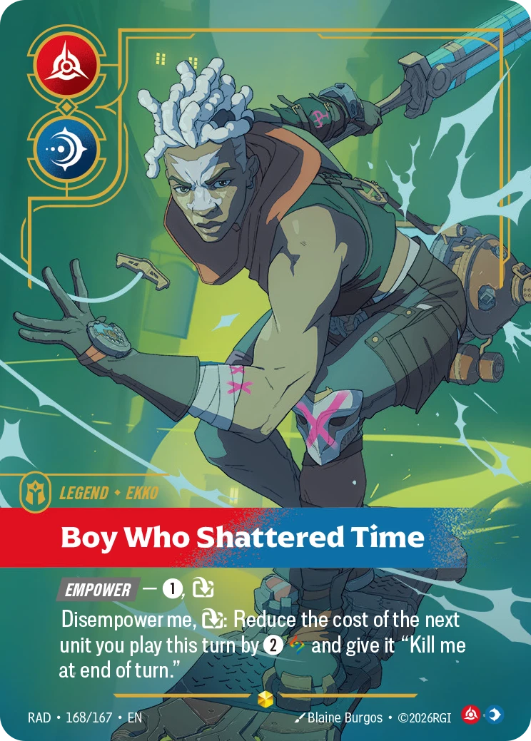 Ekko, Boy Who Shattered Time (Signature) 168*/167, Radiance, Riftbound card