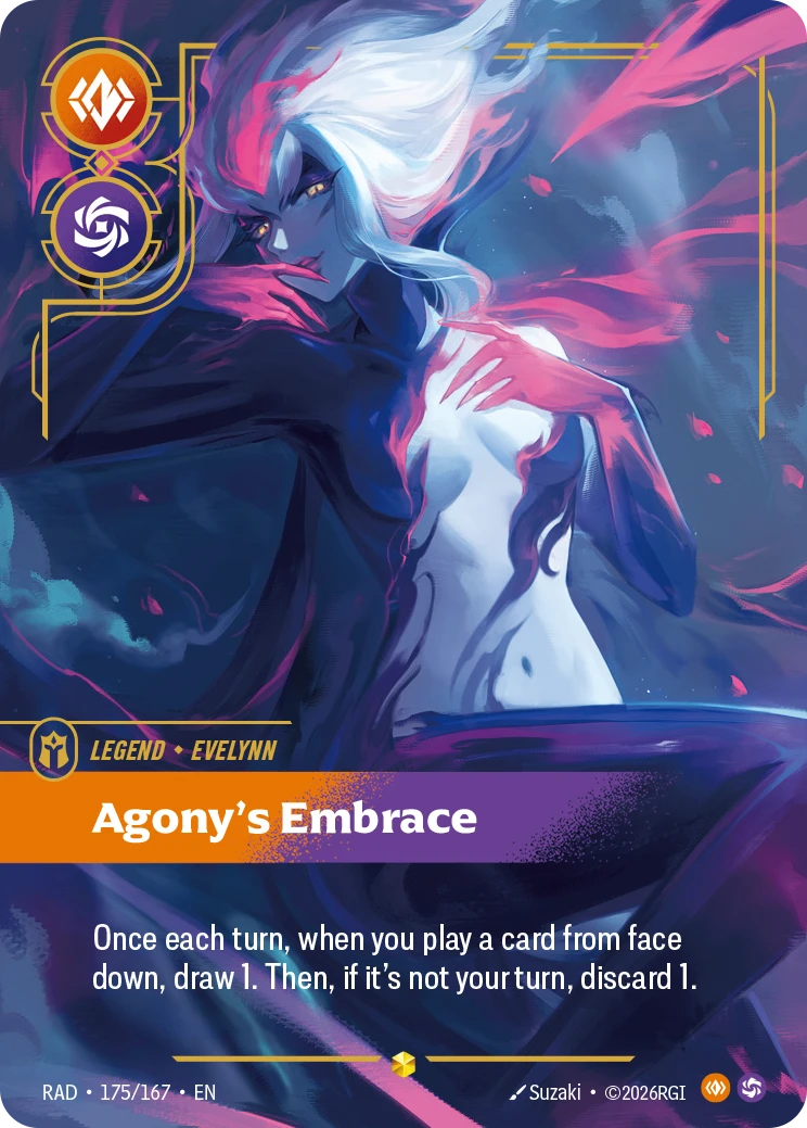 Evelynn, Agony's Embrace (Signature) 175*/167, Radiance, Riftbound card