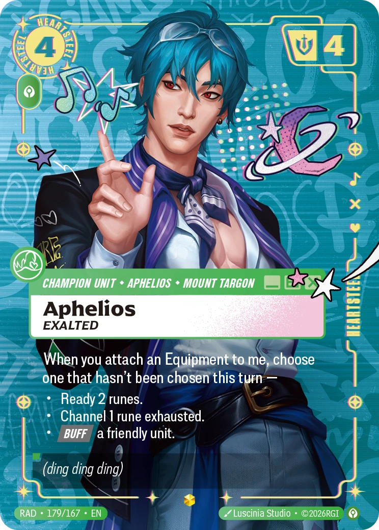 Aphelios, Exalted (Heartsteel Signature) 179*/167, Radiance, Riftbound card