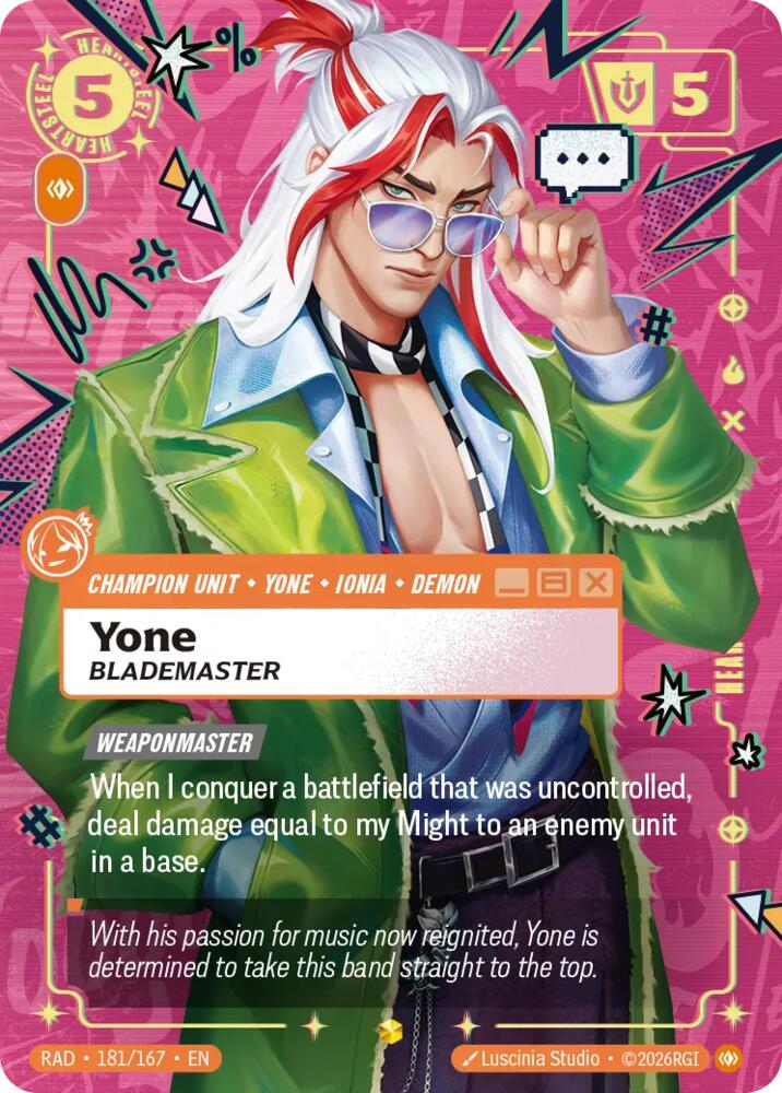 Yone, Blademaster (Heartsteel Overnumbered) 181/167, Radiance, Riftbound card