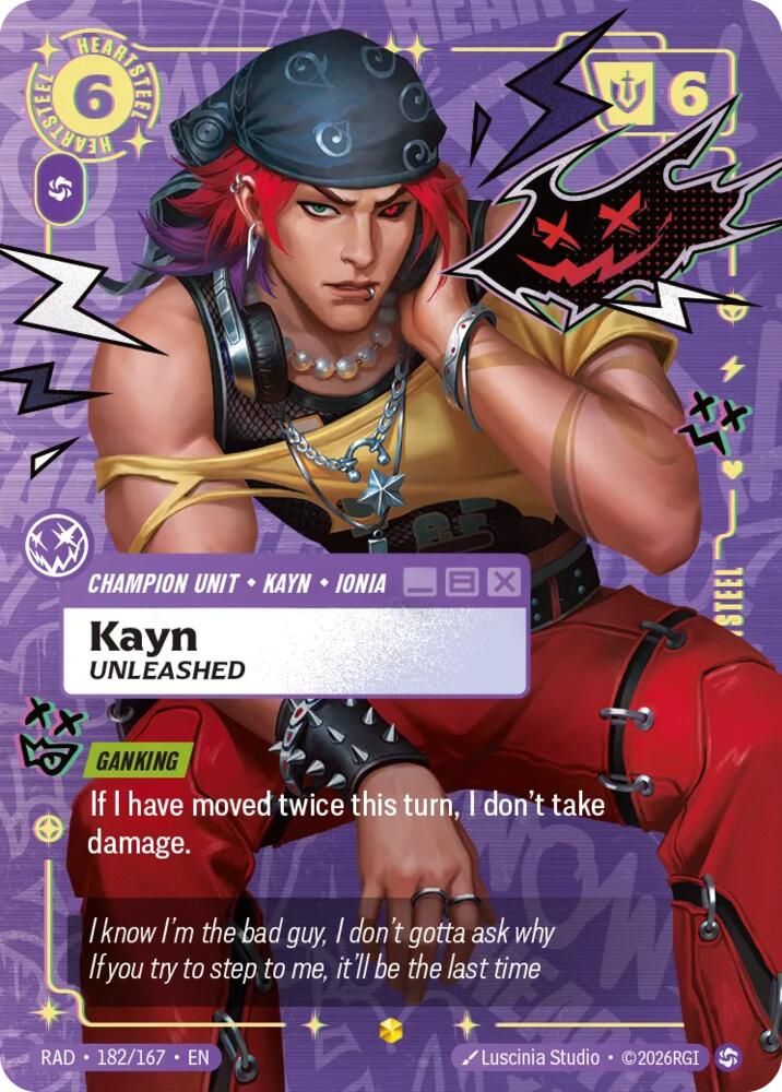 Kayn, Unleashed (Heartsteel Overnumbered) 182/167, Radiance, Riftbound card