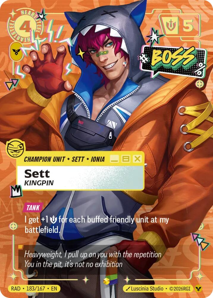 Sett, Kingpin (Heartsteel Overnumbered) 183/167, Radiance, Riftbound card