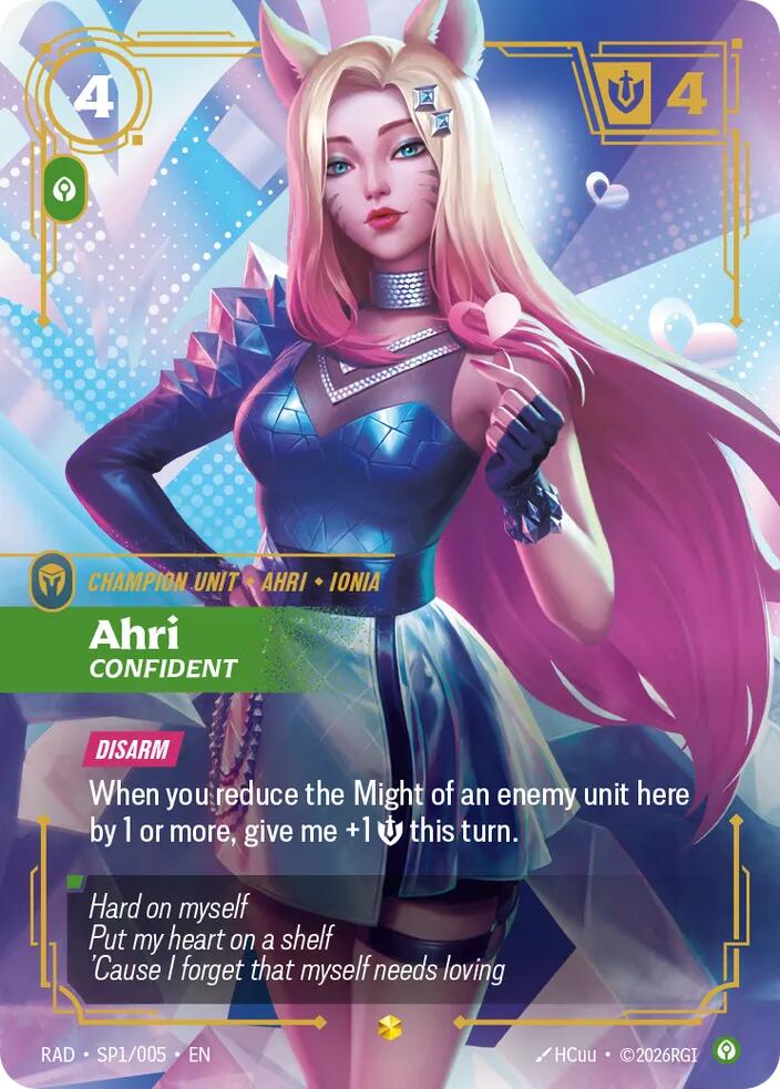 Ahri, Confident (K/DA Special Art Card) SP1/005, Radiance, Riftbound card