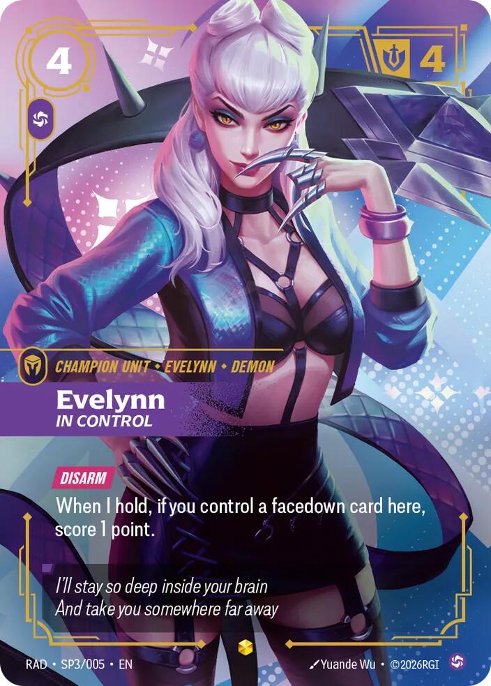 Evelynn, In Control (K/DA Special Art Card) SP3/005, Radiance, Riftbound card