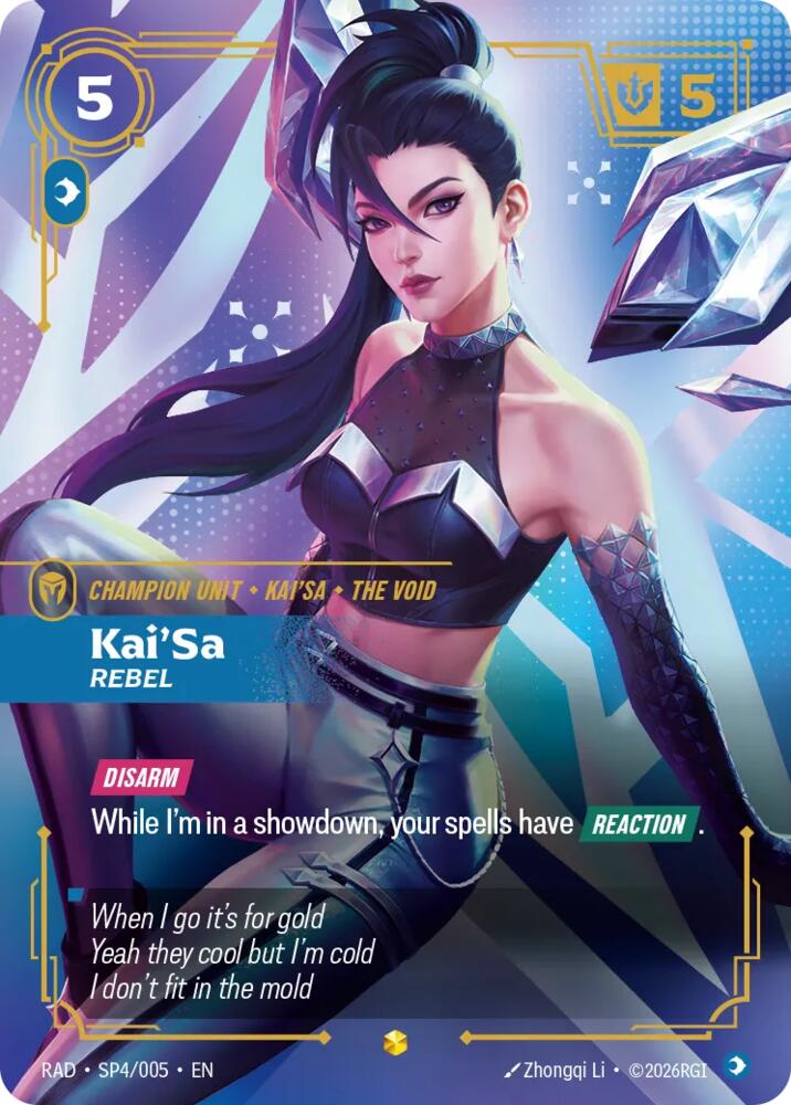 Kai'Sa, Rebel (K/DA Special Art Card) SP4/005, Radiance, Riftbound card