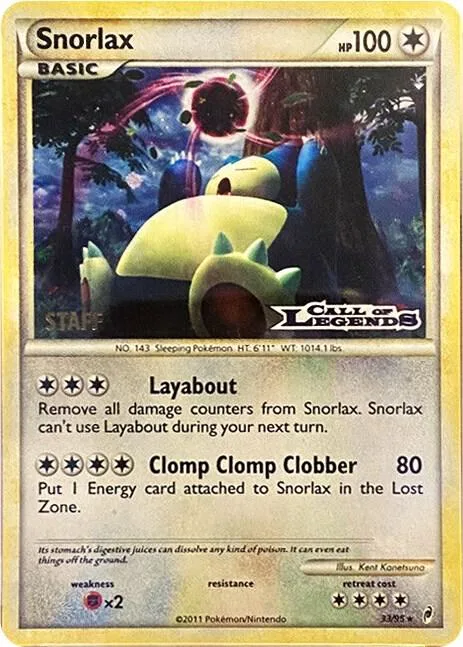 Snorlax (Prerelease) [Staff] 033/095, Nintendo Promos, Pokémon TCG card